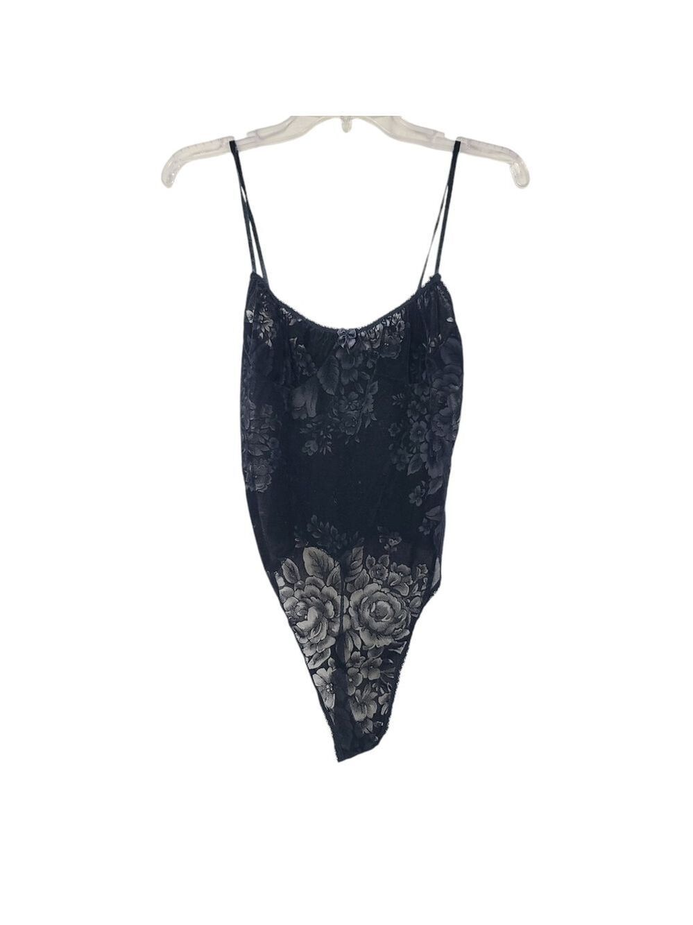 Val Mode Black Sheer Thong Lingerie Bodysuit S